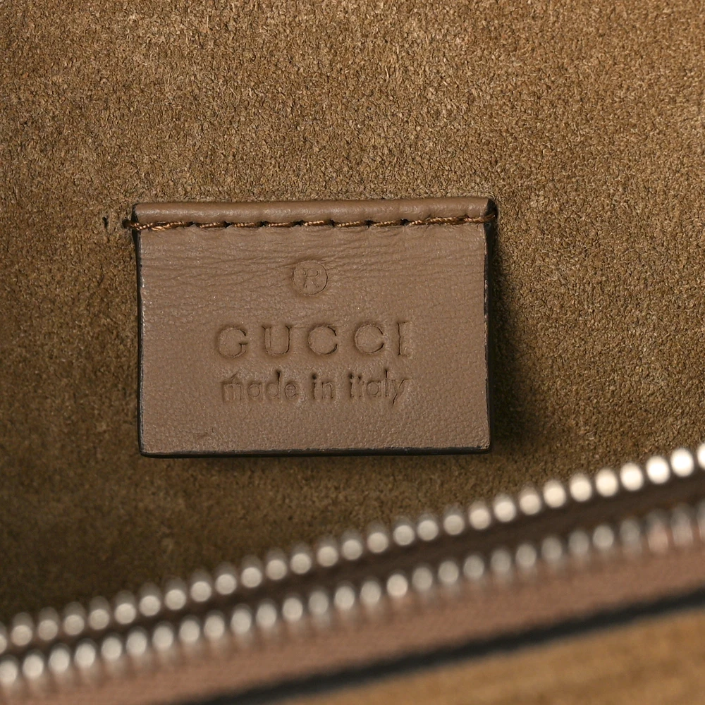 Gucci Small Dionysus Shoulder Bag Taupe GG Supreme Monogram Canvas Aged Silver Hardware