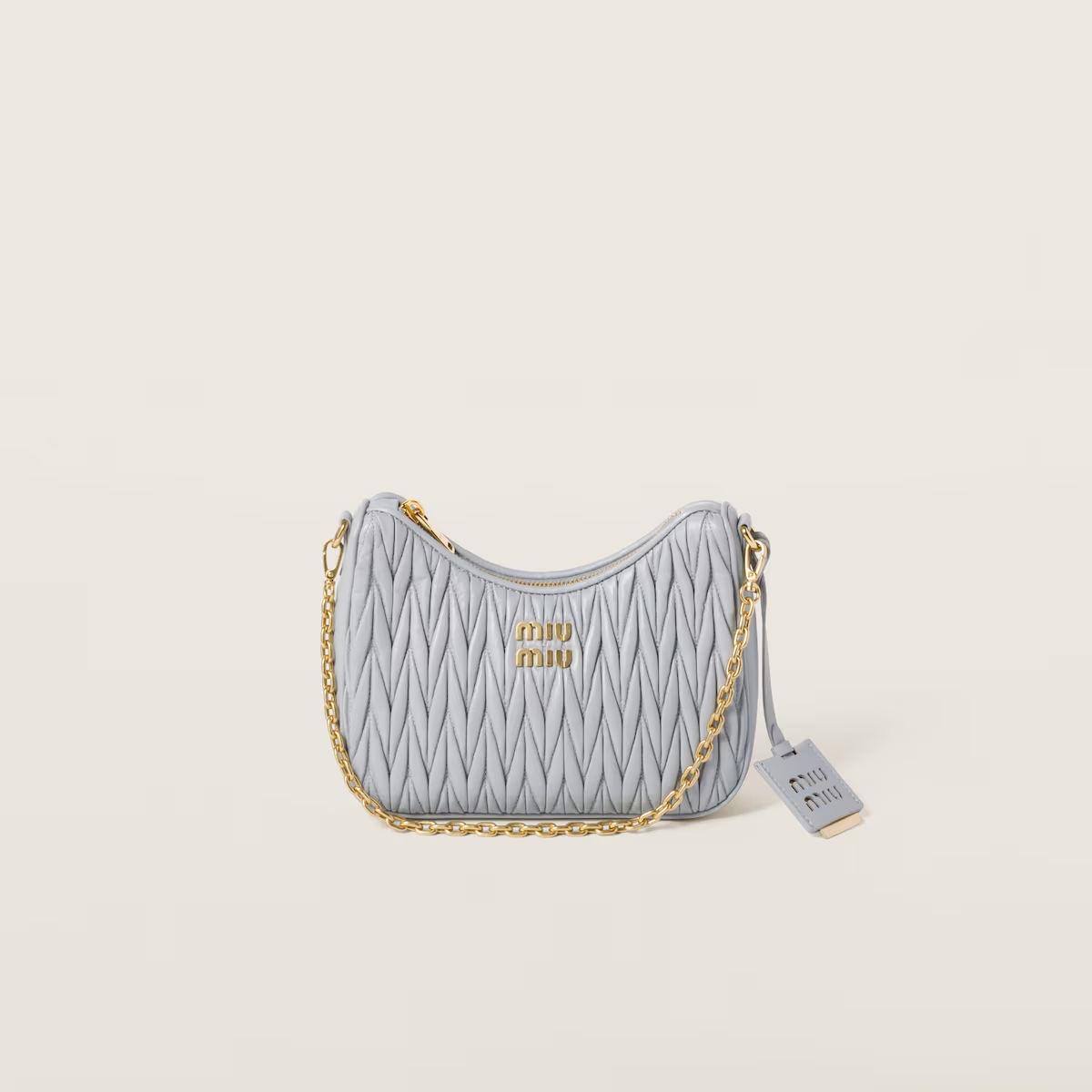 Miu Miu Matelassé Quilted Lambskin Leather Blue Shoulder Bags