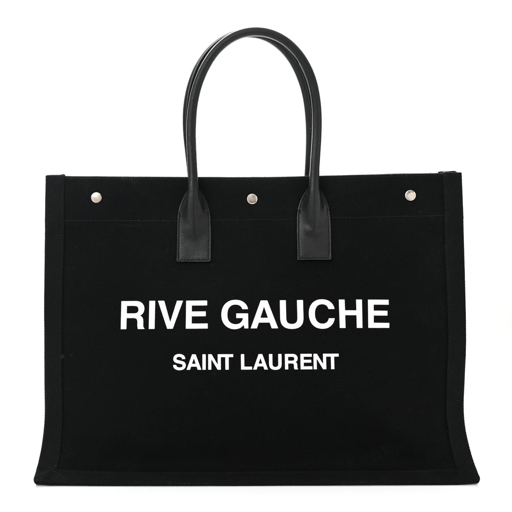 Saint Laurent Large Rive Gauche Tote Black Linen & Calfskin Leather