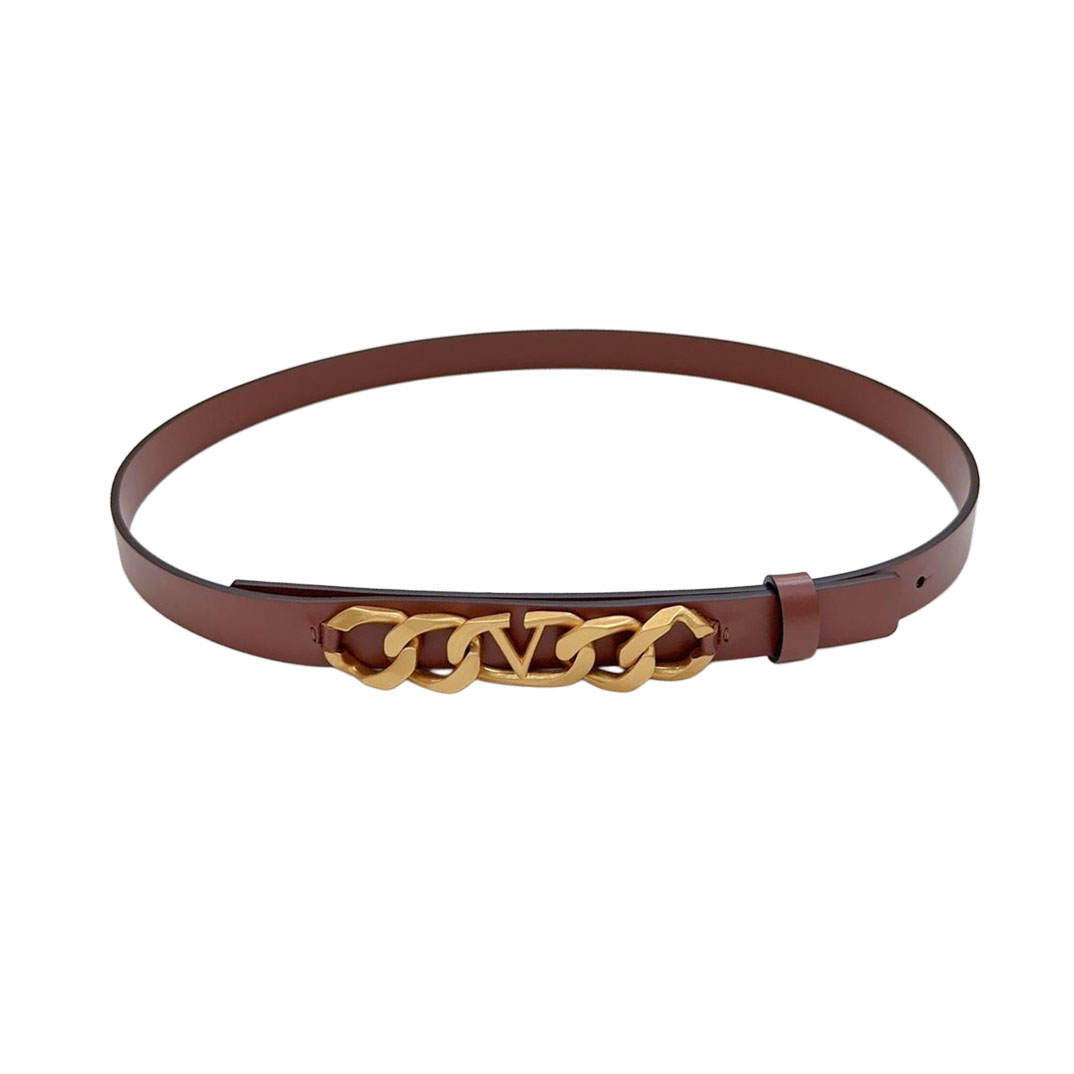 Valentino Irregular V Buckle Belt In Black/Brown/Red Calfskin With Gold Hardware 20mm