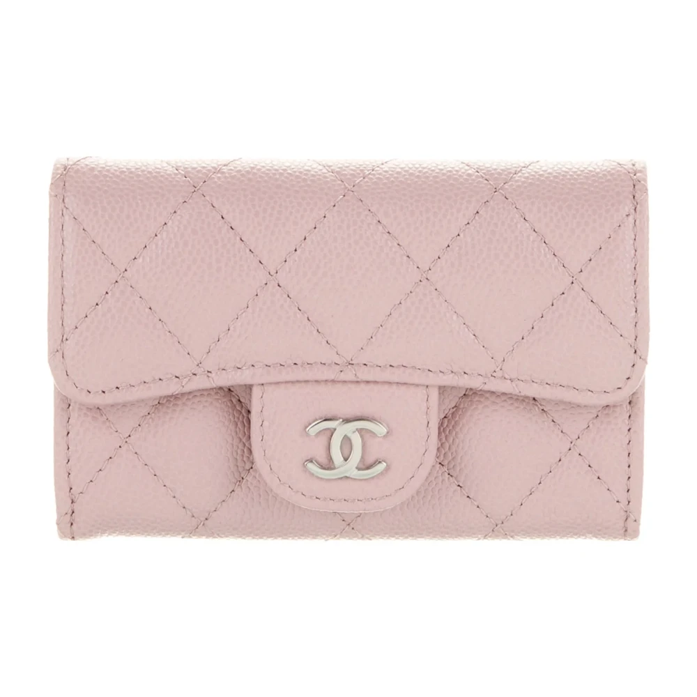 Chanel Small Interlocking CC Logo Compact Wallet Pink Quilted Leather Silver Hardware