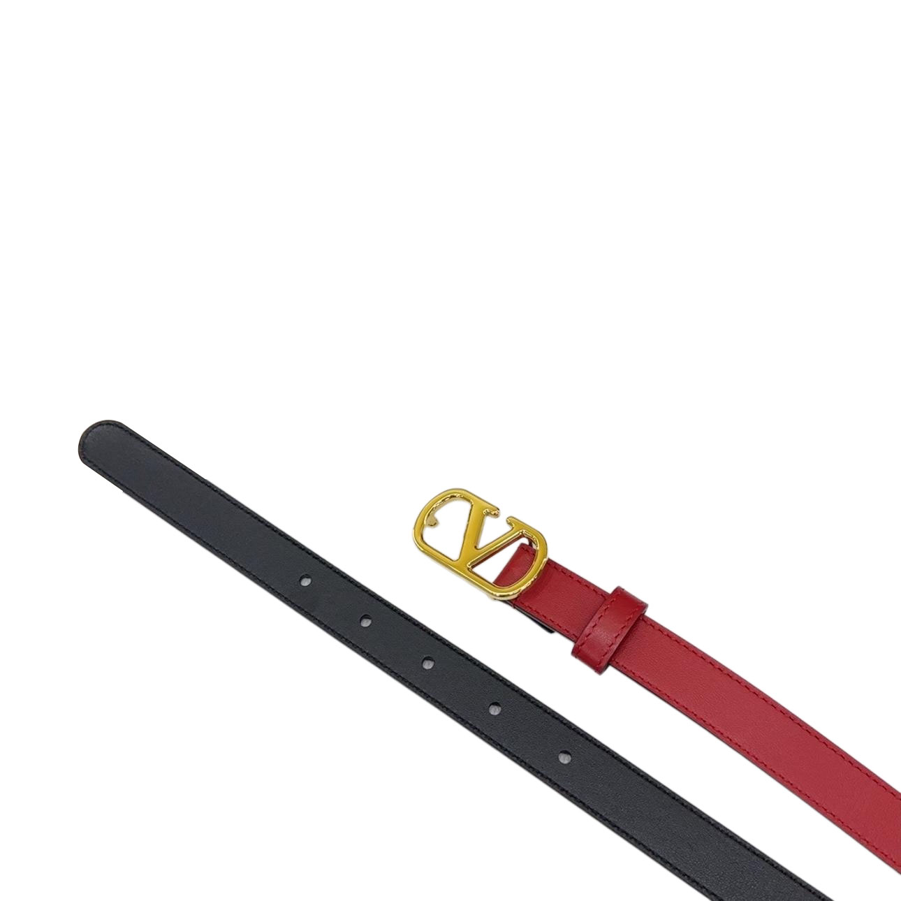 Valentino V Buckle Belt In Red/Pastel Brown/Black/Brown Calfskin With Gold Hardware 20mm
