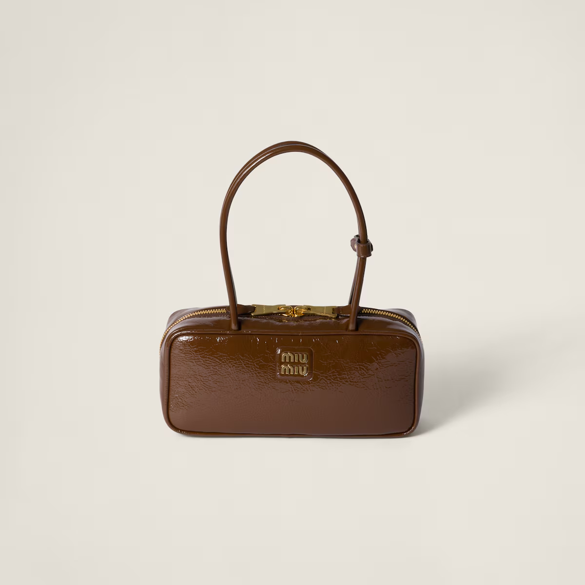 Miu Miu Beau Naplak Patent Leather Brown Top-Handle Bags