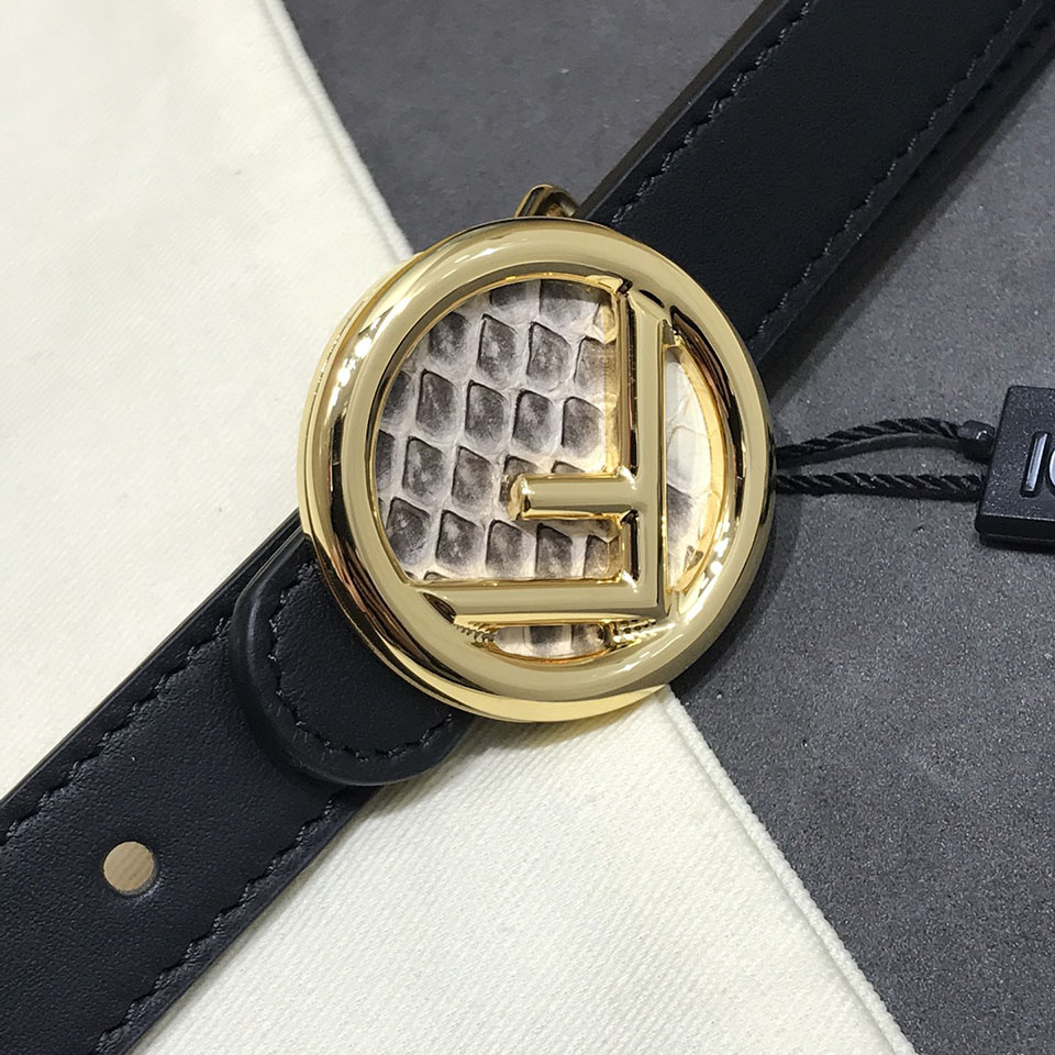 Fendi Women's F Logo Round Buckle Belt In Black/Brown/Grey/Pink Calfskin With Gold/Silver Hardware 20mm