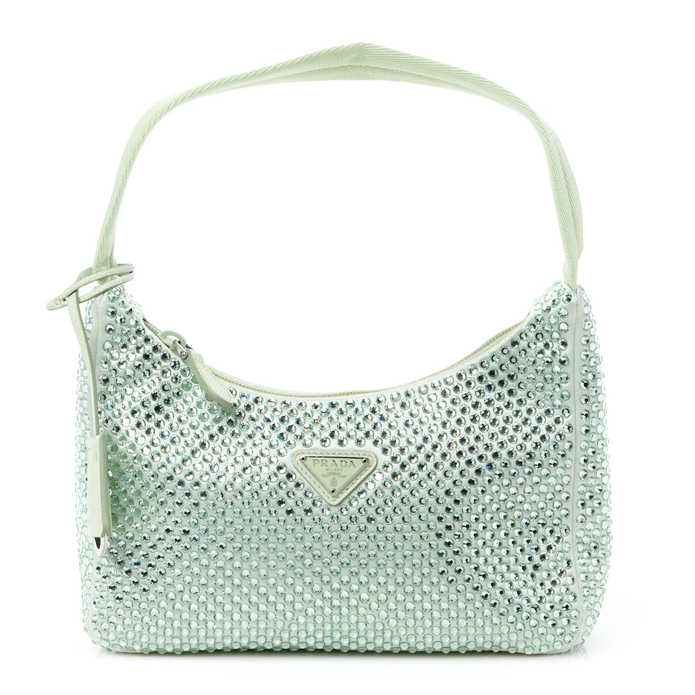 Prada Mini Re-Edition 2000 Bag Acqua Satin & Crystal