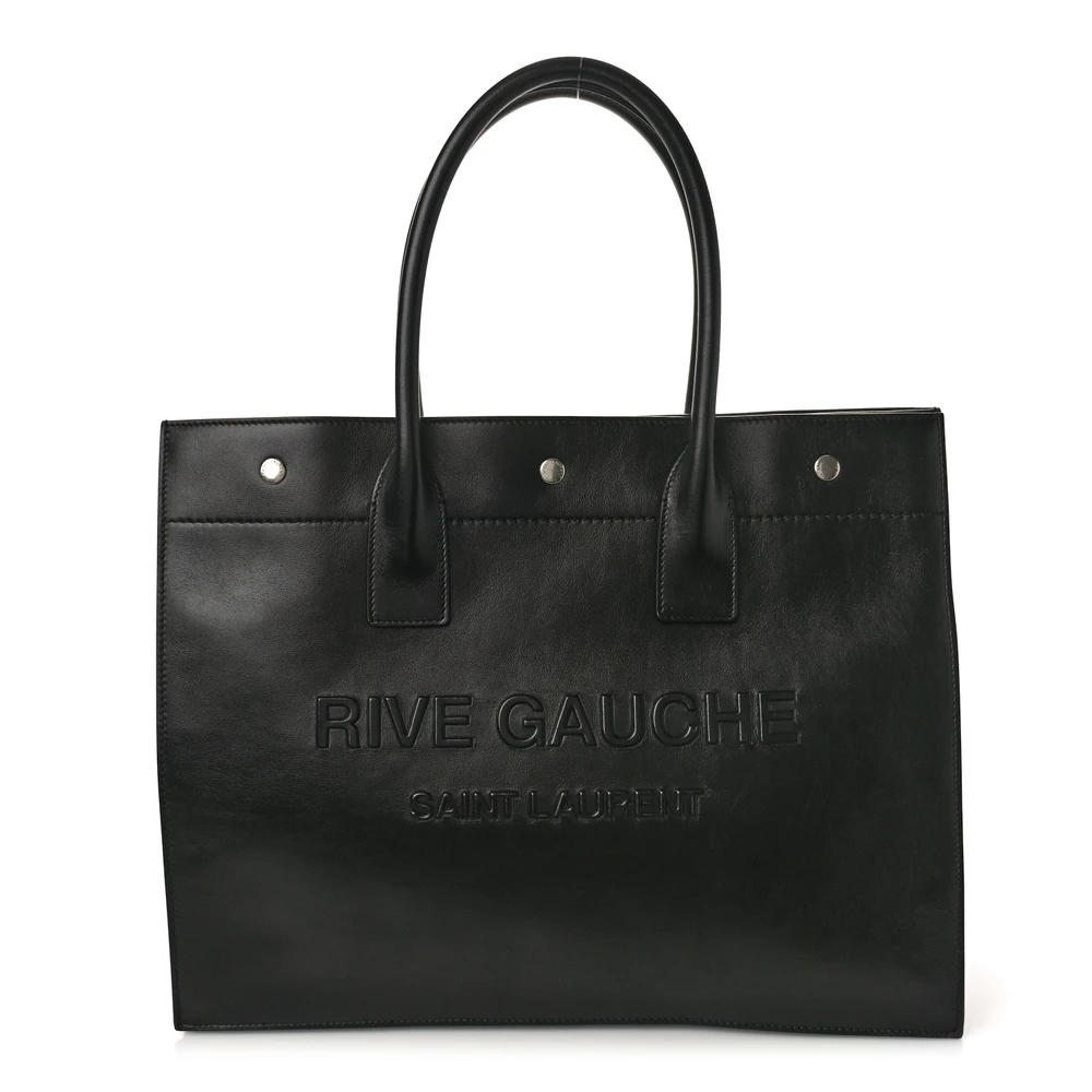 Saint Laurent Small Rive Gauche Tote Black Smooth Calfskin Leather