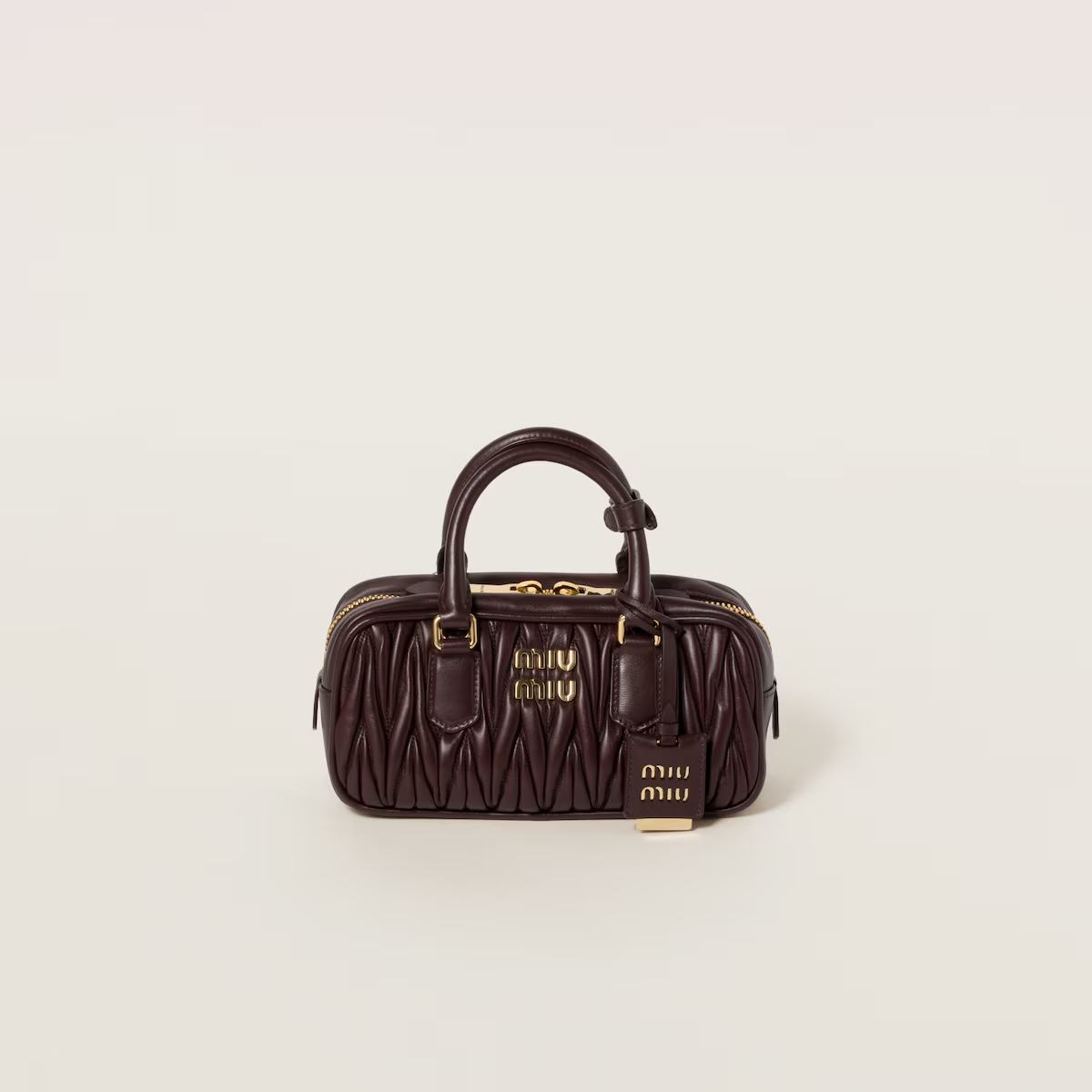 Miu Miu Arcadie matelassé Quilted Lambskin Leather Deep Brown Top-Handle Bags