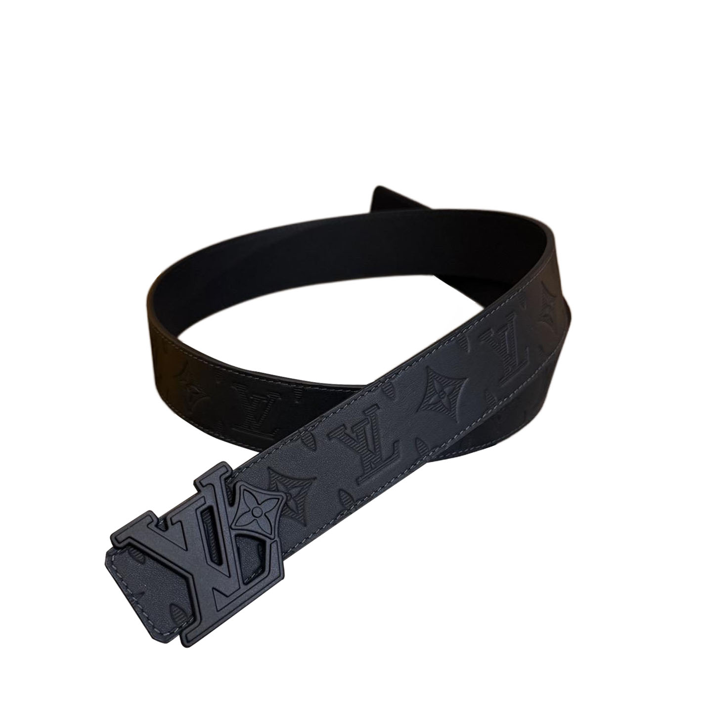 Louis Vuitton Men's LV Flower Buckle Belt  In White/Black/Grey/Blue Calfskin And White/Grey/Blue Monogram Canvas 40mm