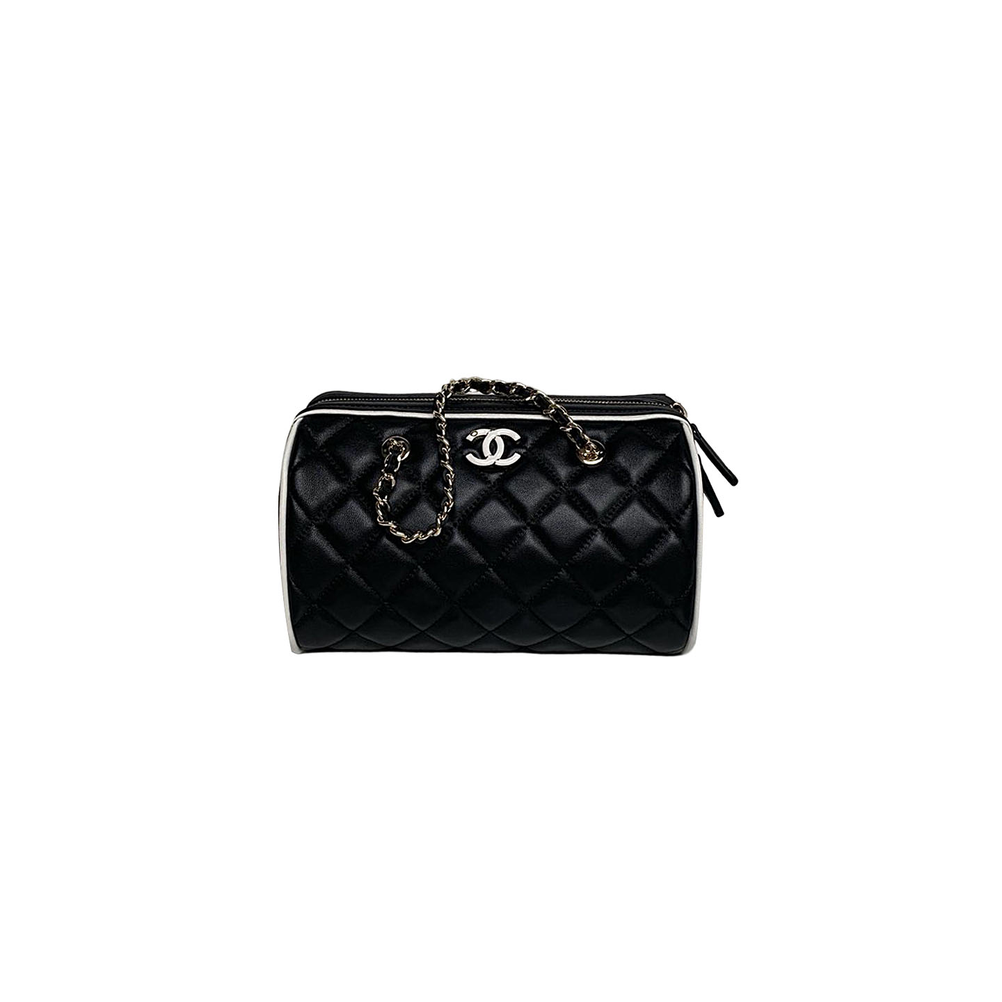Chanel Black / White Quilted Lambskin Leather Crossbody Bags
