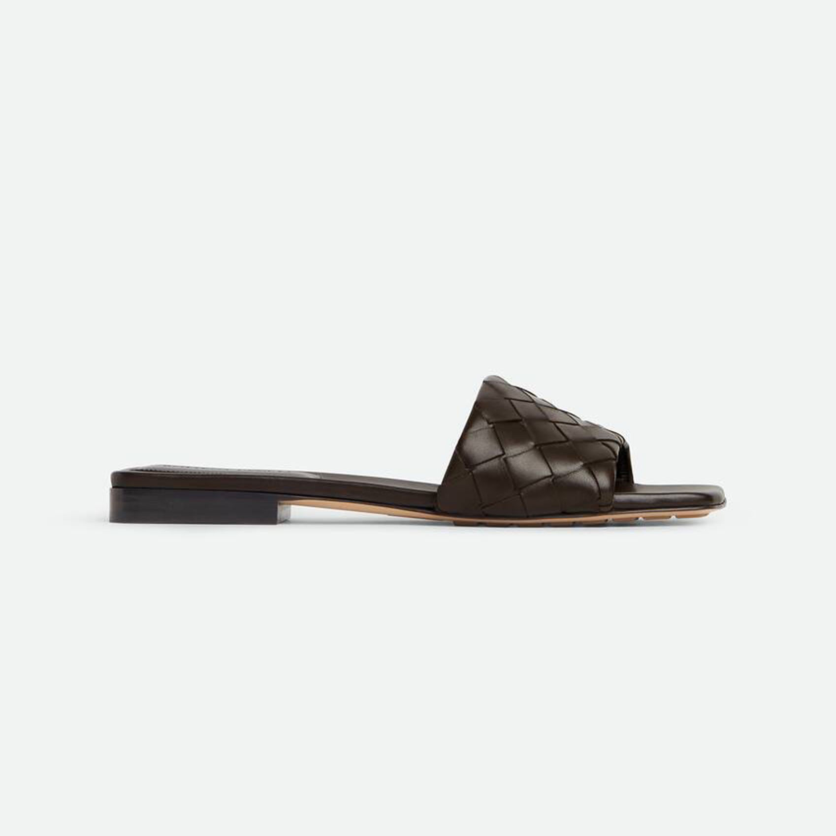 Bottega Veneta Parco Mule In Chocolate Brown Intrecciato Leather Flat Mule Sandal