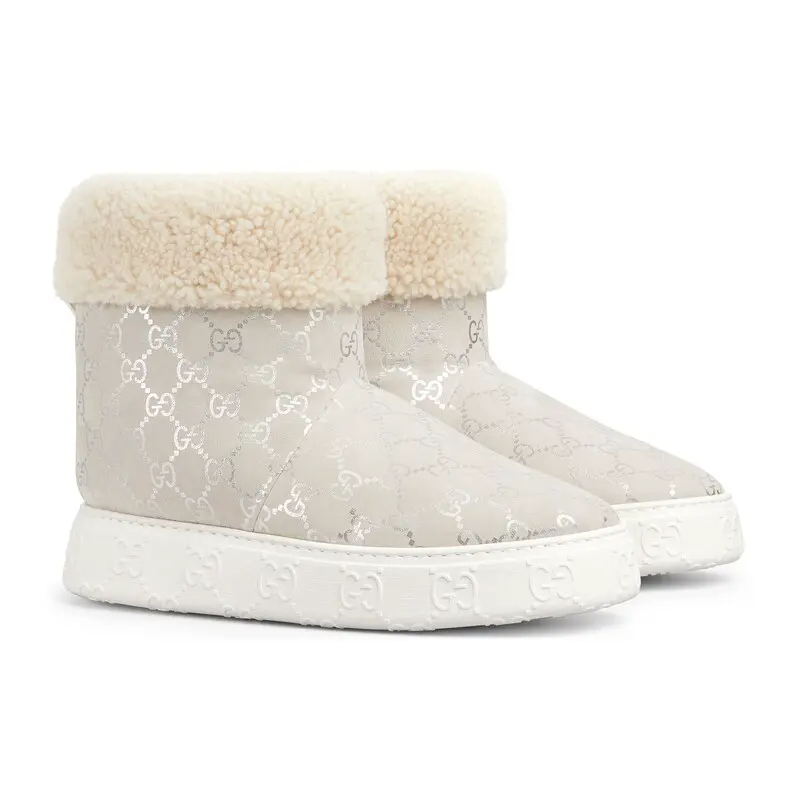 Gucci white platform woolen rolled edge women's ankle boots