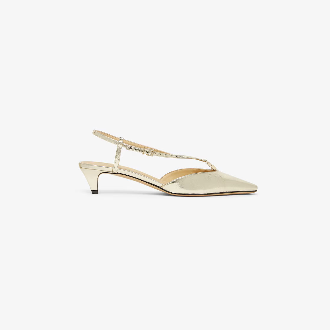 FENDI Champagne metallic nappa leather low-heeled halter sandals