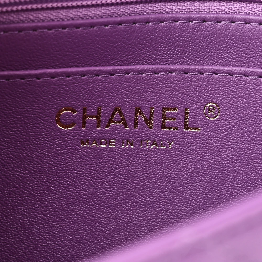 Chanel Flap Mini Rectangular Purple Quilted Lambskin Leather Light Gold Hardware