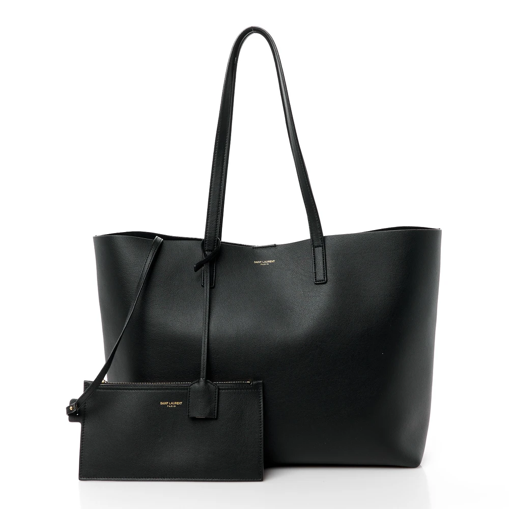 Saint Laurent Large Shopping Tote Black Calfskin Leather