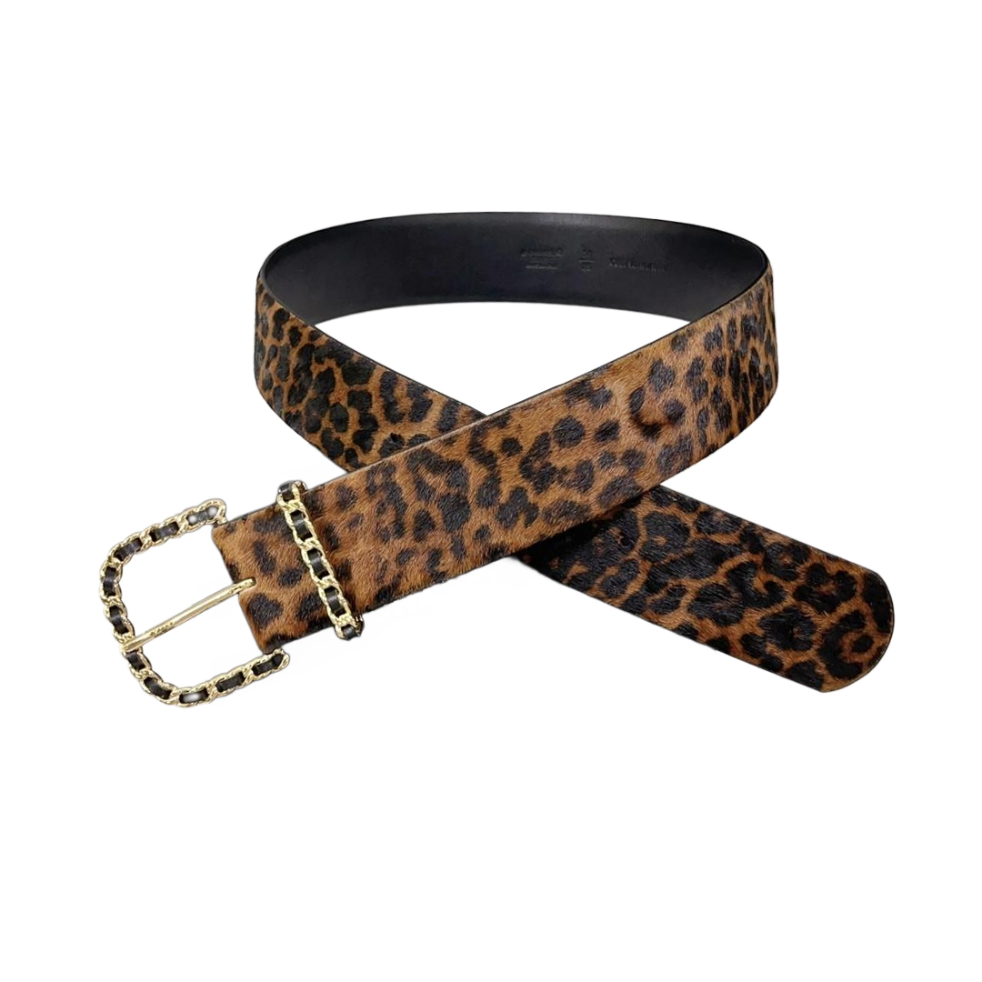 Chanel Women's Chain Buckle Belt In Leopard Calfskin With Gold Hardware 50mm