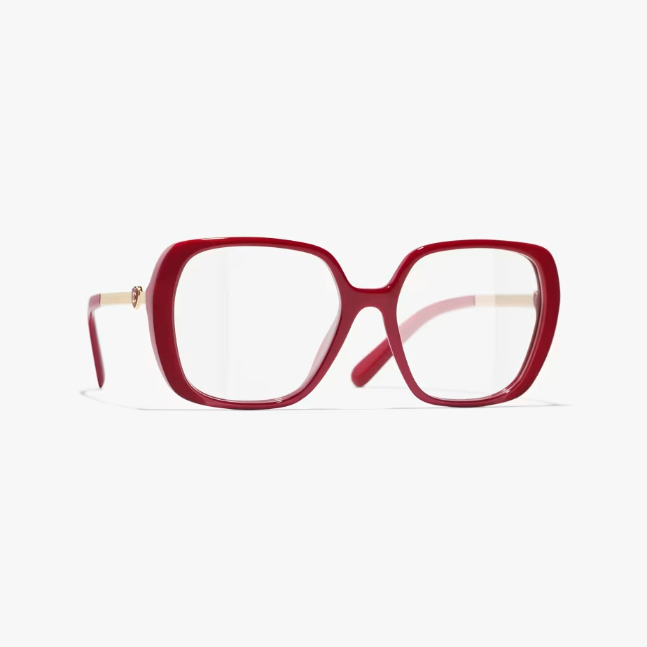 CHANEL square frame glasses red gold color size 54口18-145