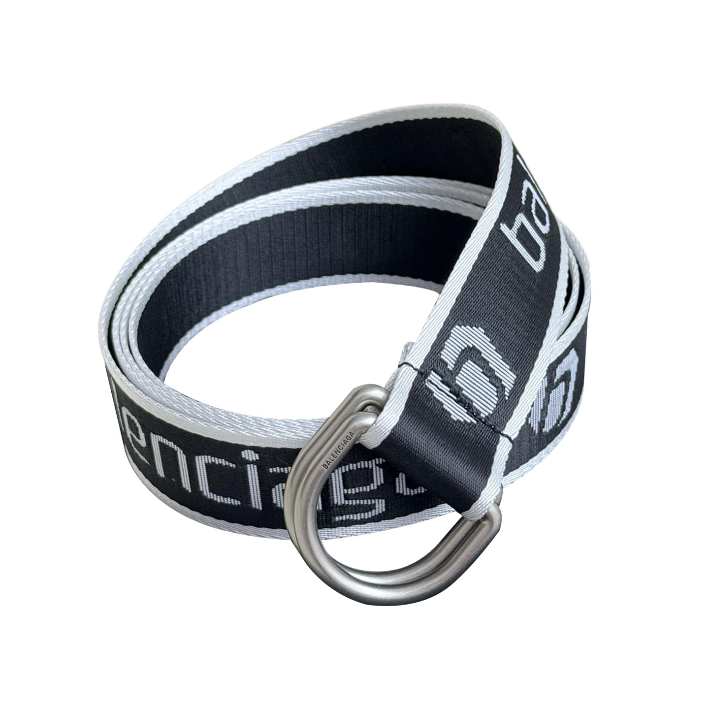 Balenciaga Men's D Ring Adjustable Belt In Balenciaga Black/White/Grey Webbing With Silver Hardware 40mm