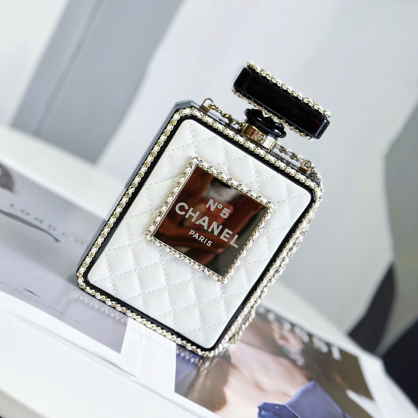 Chanel Perfume bottle leather White / Black crossbody bag