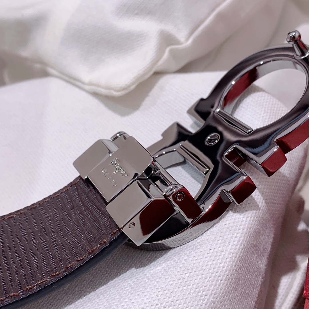 Ferragamo Men's Double Gancini Buckle Reversible Belt In Black/Brown Calfskin With Gold/Silver Hardware 35mm