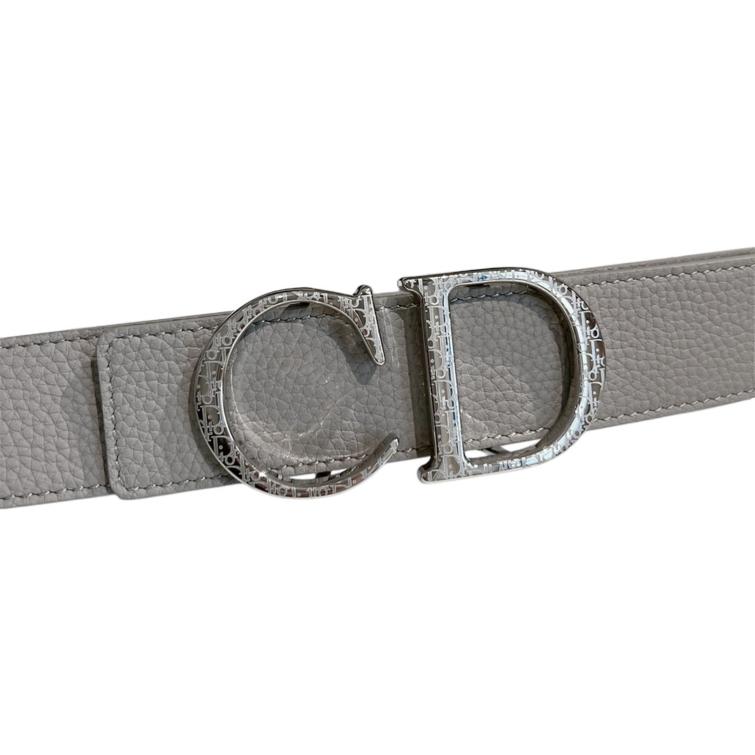 Dior Men' s 30 Montaigne Belt In Grey/BlackWhite Grained Calfskin With Silver/Gold/Black Hardware 35mm