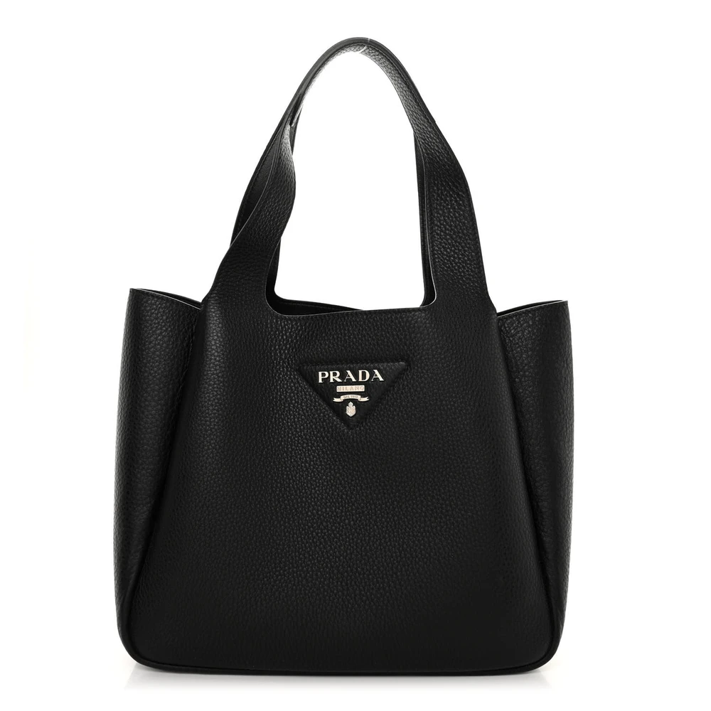 Prada Medium Dynamique Tote Black Vitello Daino Leather