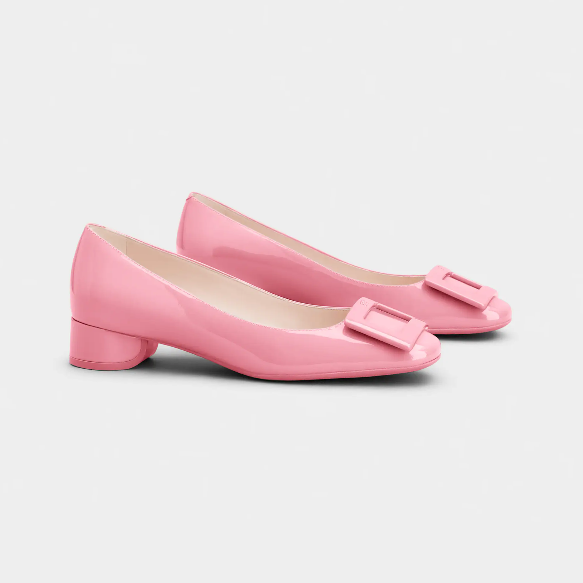 Roger Vivier U Look Ballerinas In Pink Patent Leather With Lacquered Buckle (Heel Height 2.5cm)