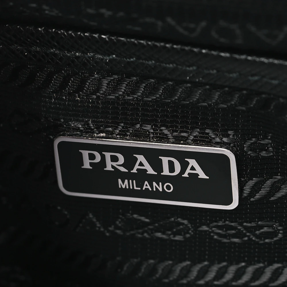 Prada Medium Brique Crossbody Messenger Bag Black Tessuto & Saffiano Leather Silver Hardware