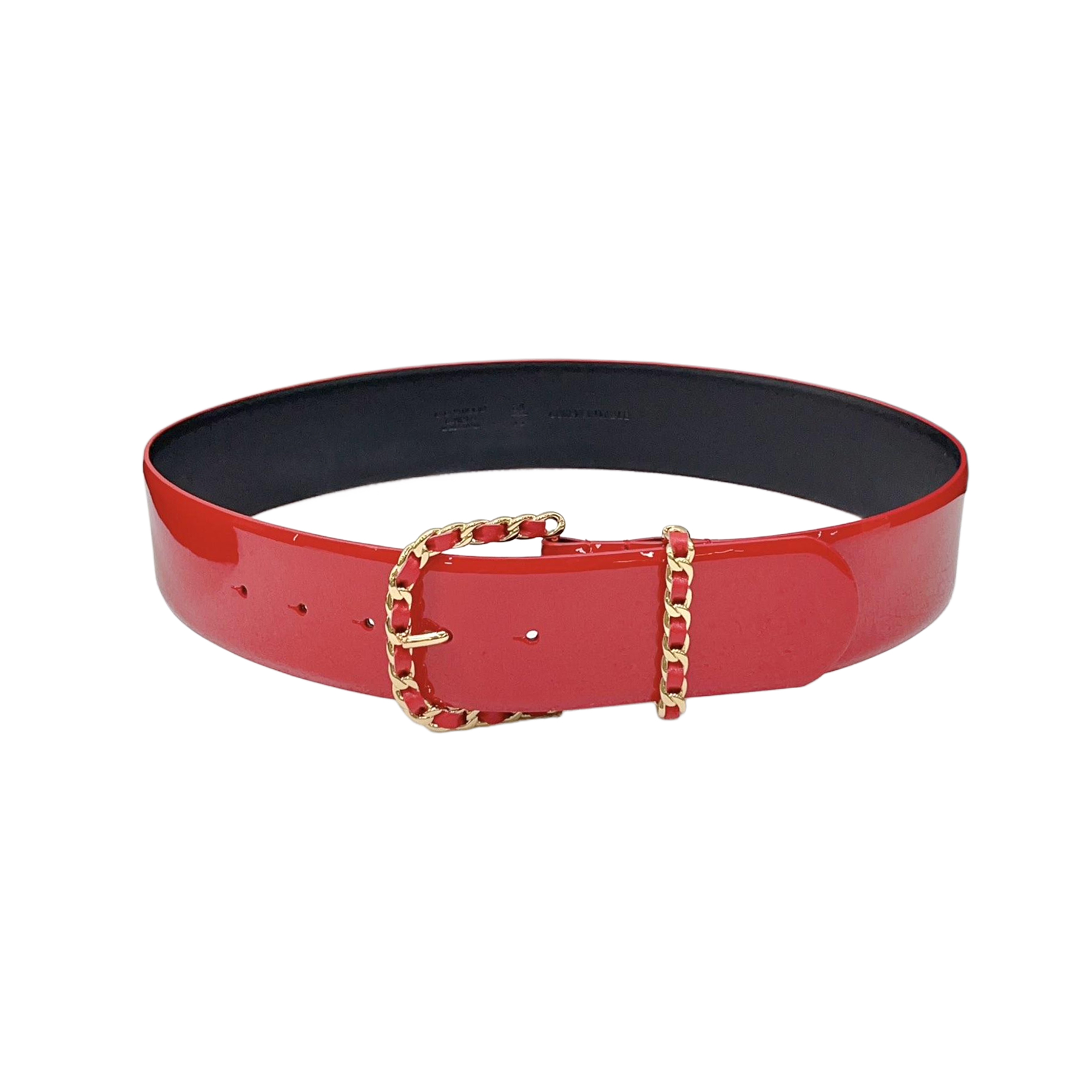 Chanel Women's Chain Buckle Belt In Red/Black Patent Calfskin With Gold Hardware 50mm