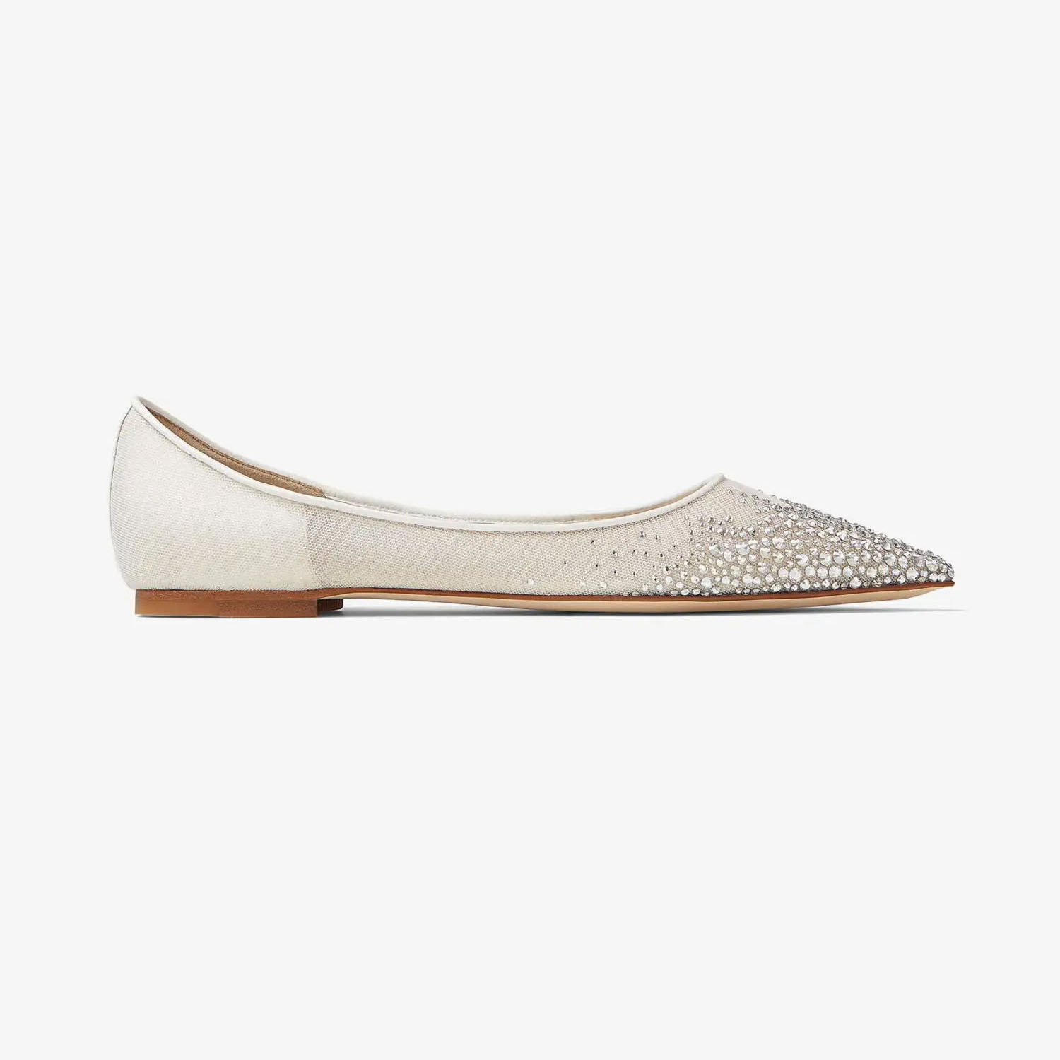 JIMMY CHOO White crystal mesh pointed Flat shoes