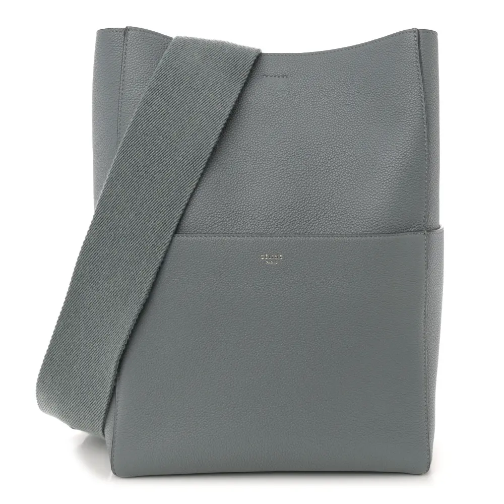 Celine Medium Sangle Bucket Bag Storm Soft Grained Calfskin Leather Gold Hardware