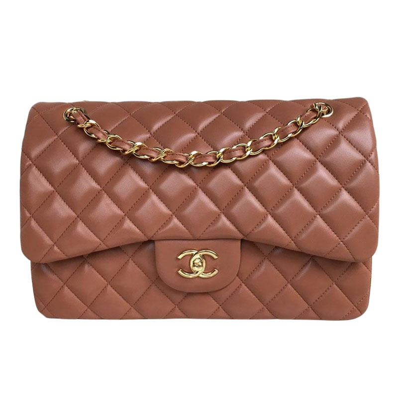 Chanel CF Caramel Colour / White Quilted Lambskin Leather Crossbody Bags
