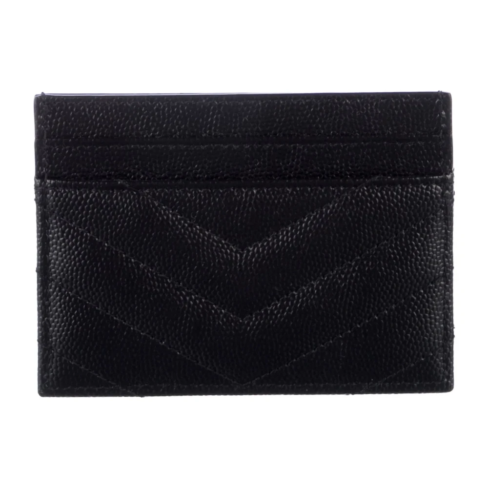 Saint Laurent Small Card Holder Black Saffiano Printed Leather Gold Hardware