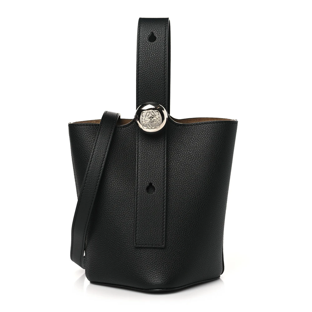 Loewe Pebble Bucket Bag Mini Black Soft Grained Calfskin Leather Palladium Hardware