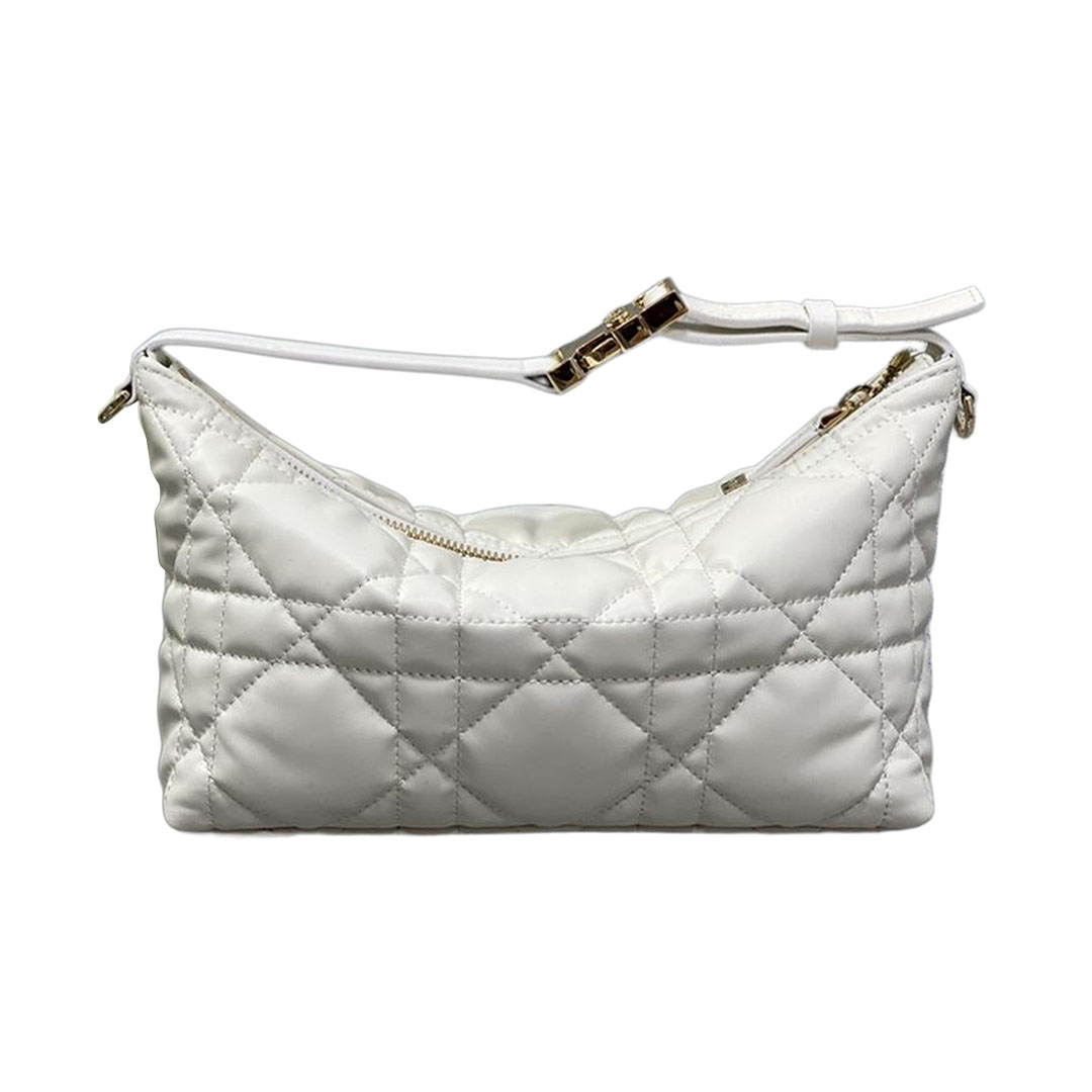 Dior Small D-Journey Bag in White Macrocannage Lambskin Gold Hardware