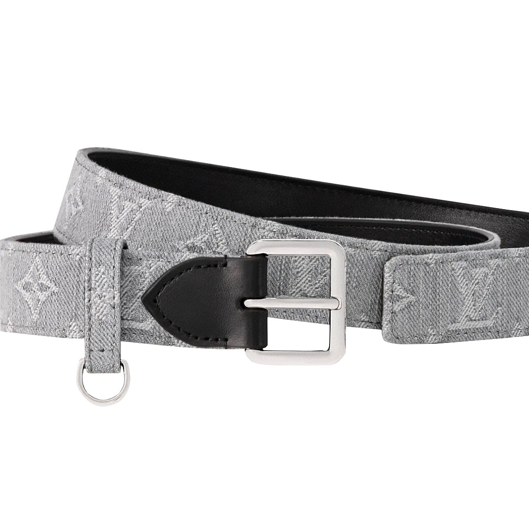 Louis Vuitton Women's D-Ring Raffia Belt In Grey Monogram Canvas With Silver Hardware 30mm