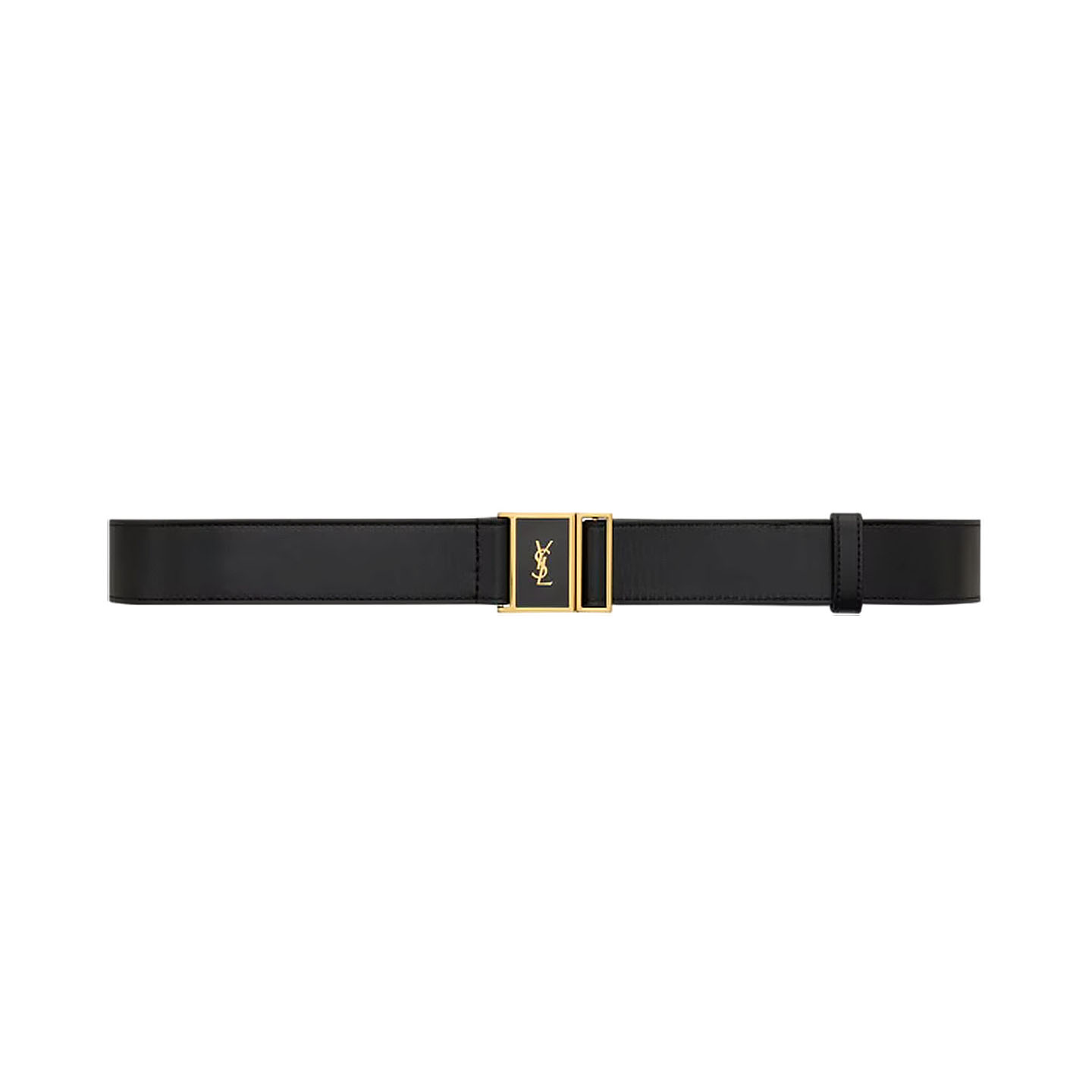 Saint Laurent Cassandre Magnetic Belt In Black Smooth Calfskin With Gold Hardware 30mm