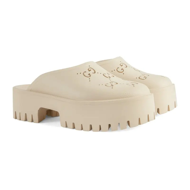 Gucci white Ladies' hollowed out G platform slippers