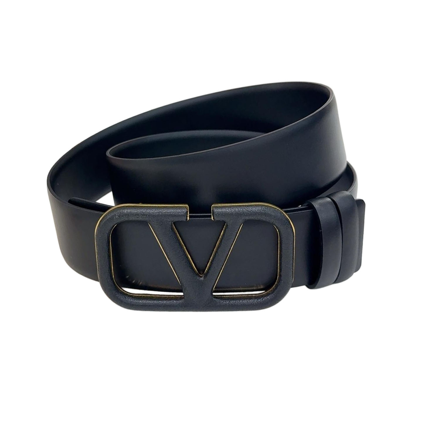 Valentino V Buckle Belt In Black Smooth Calfskin With Black Hardware 40mm