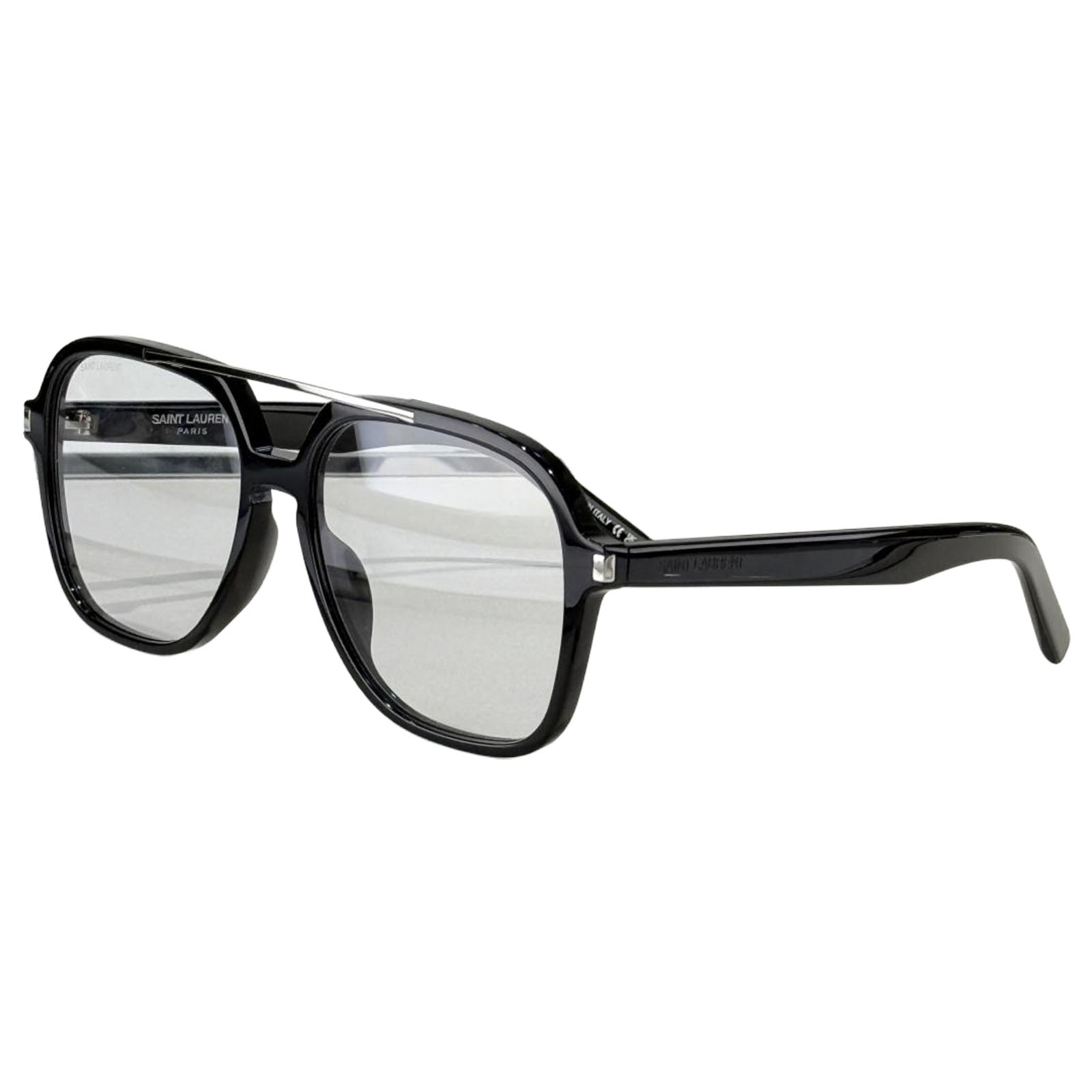 Saint Laurent square frame glasses black/black tawny/leopard black/tawny color Size 57口18-145