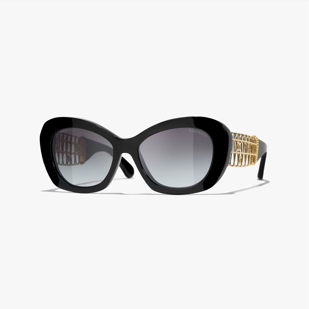 CHANEL glasses black gold color size 55口18-140