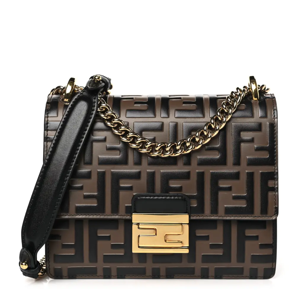 Fendi Small FF 1974 Embossed Kan U Shoulder Bag Maya/Black Bi-Color Liberty Vitello Leather Gold Hardware