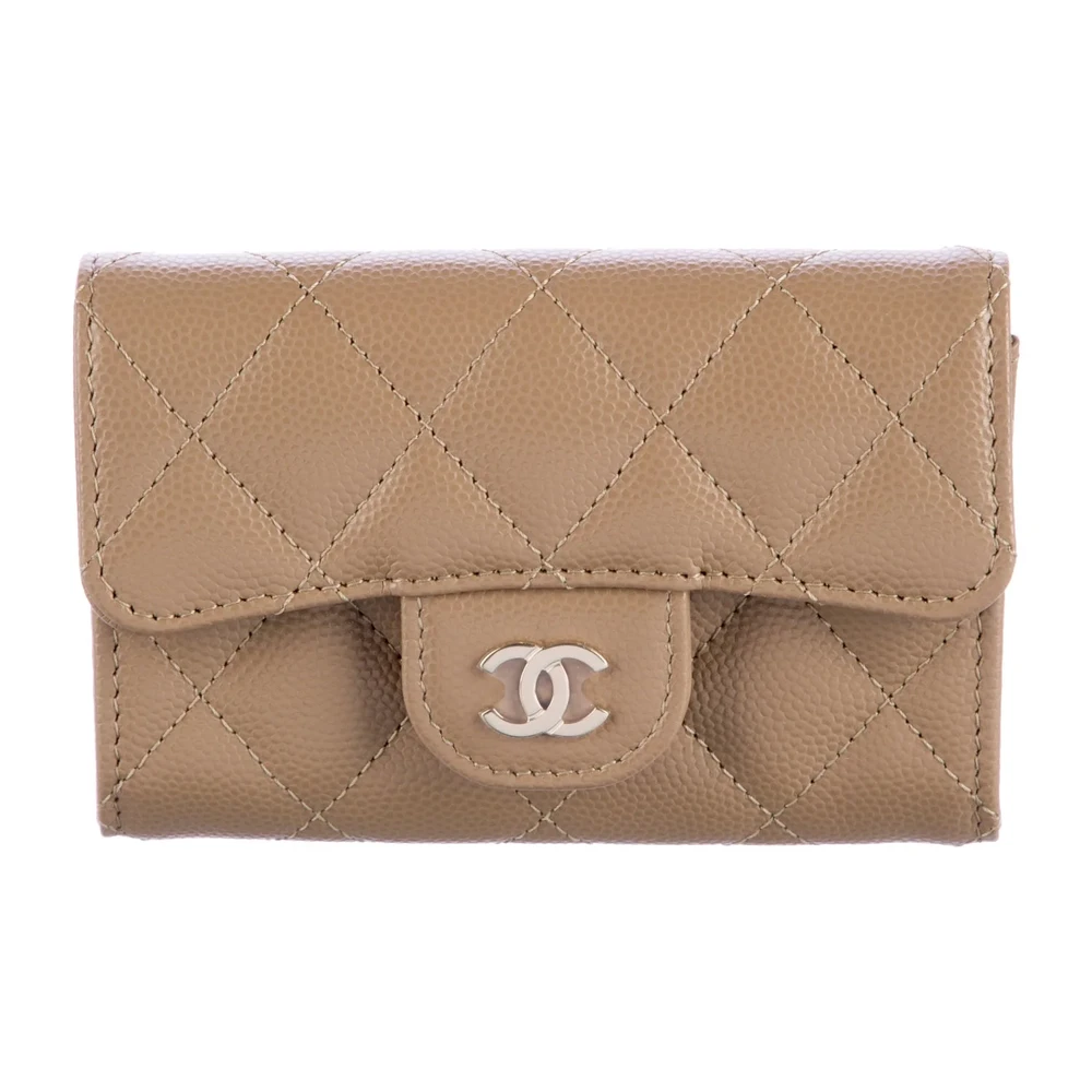 Chanel Small Flap Card Holder Wallet Neutrals Quilted Leather Silver Hardware