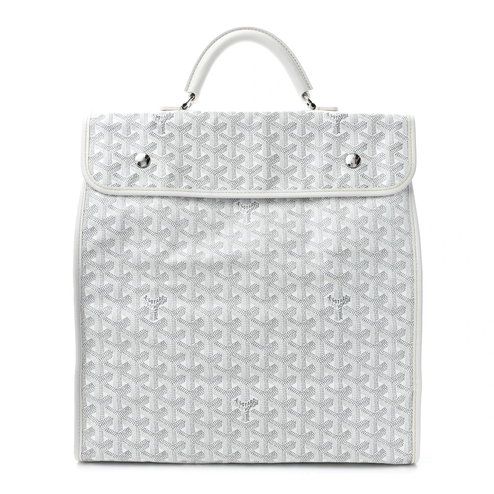 Goyard Saint Leger Soft Briefcase Backpack MM White Goyardine Canvas Silver Hardware