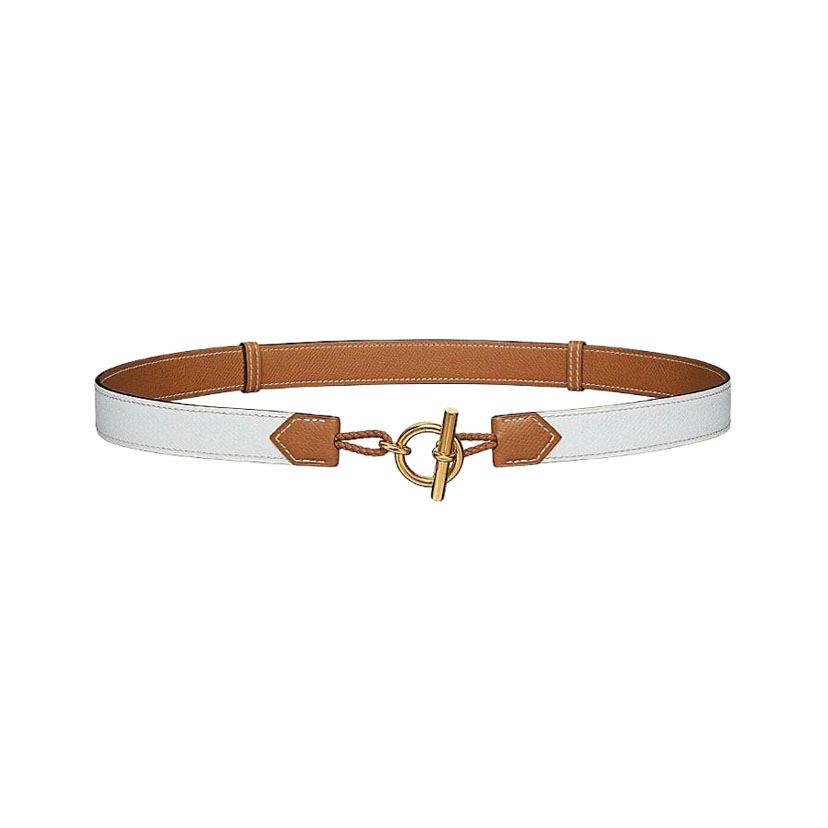 Hermès Women' s Babord Reversible Belt In Brown/White Epsom Calfskin With Gold Hardware
