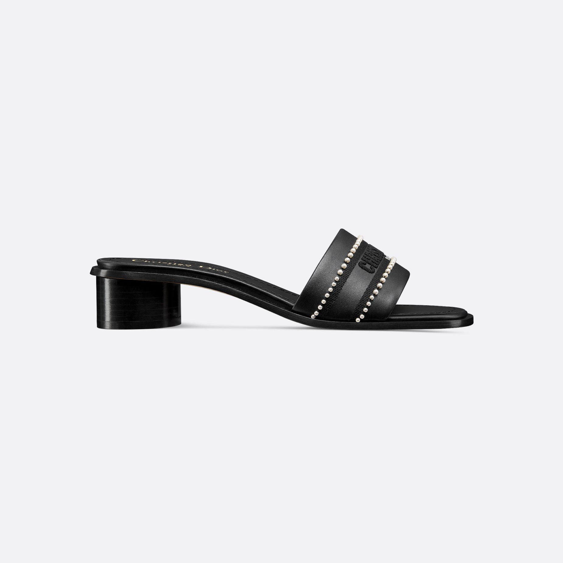 Dior black thick bottom square head high-heeled slippers