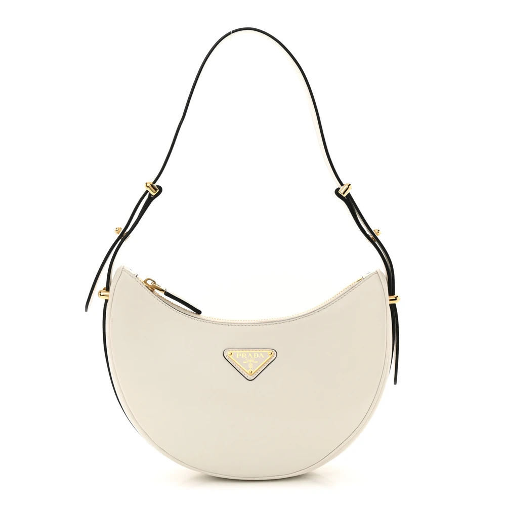 Prada Medium Arque Shoulder Bag White Soft Calfskin Leather Gold Hardware