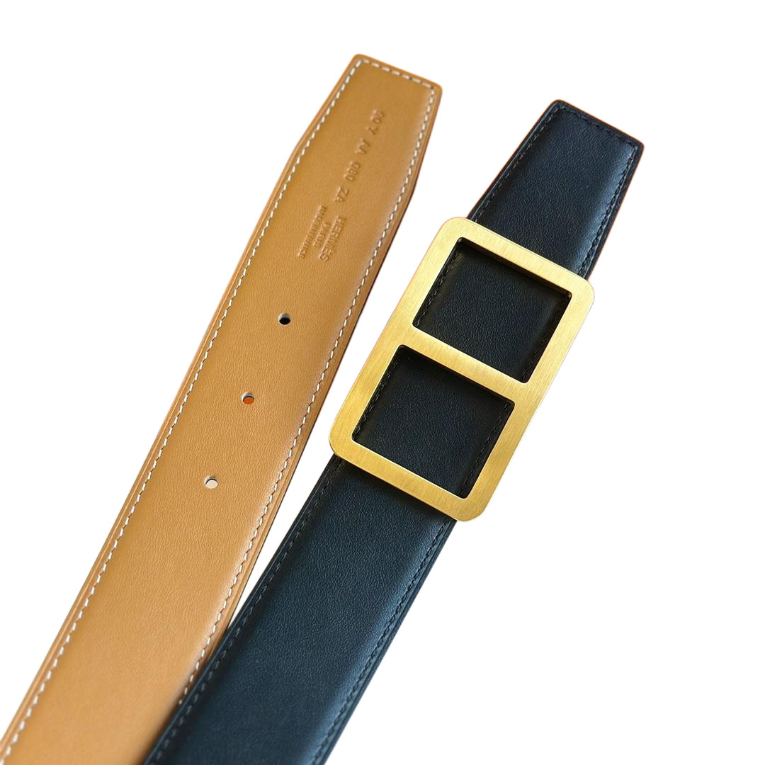 Hermès Men' s H Buckle Reversible Belt In Brown/White/Black Calfskin With Gold/White Hardware 38mm