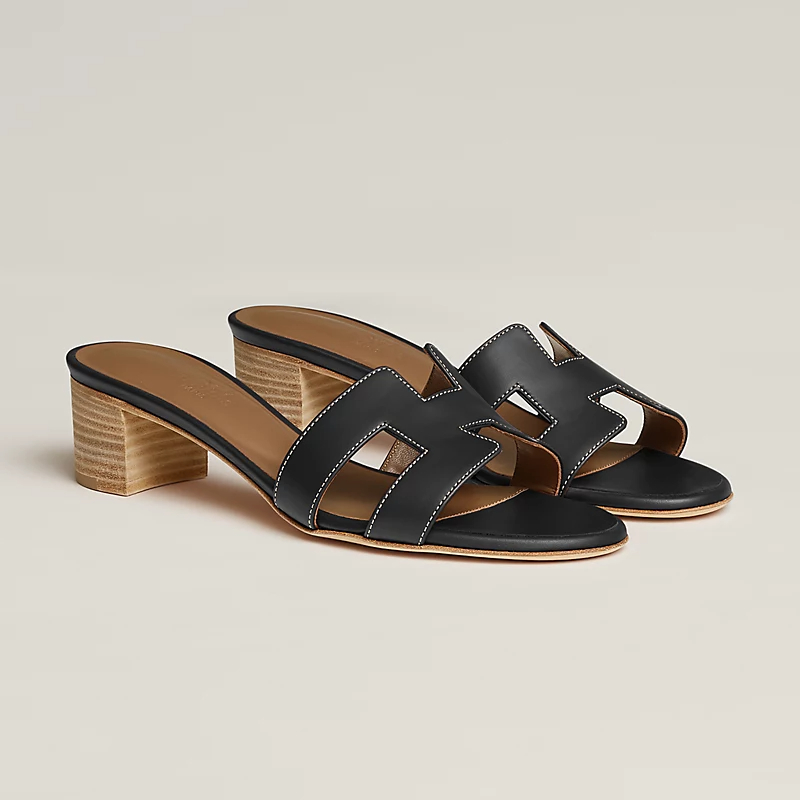HERMES Oasis Slippers High-heeled slippers Black High Heels Sandal