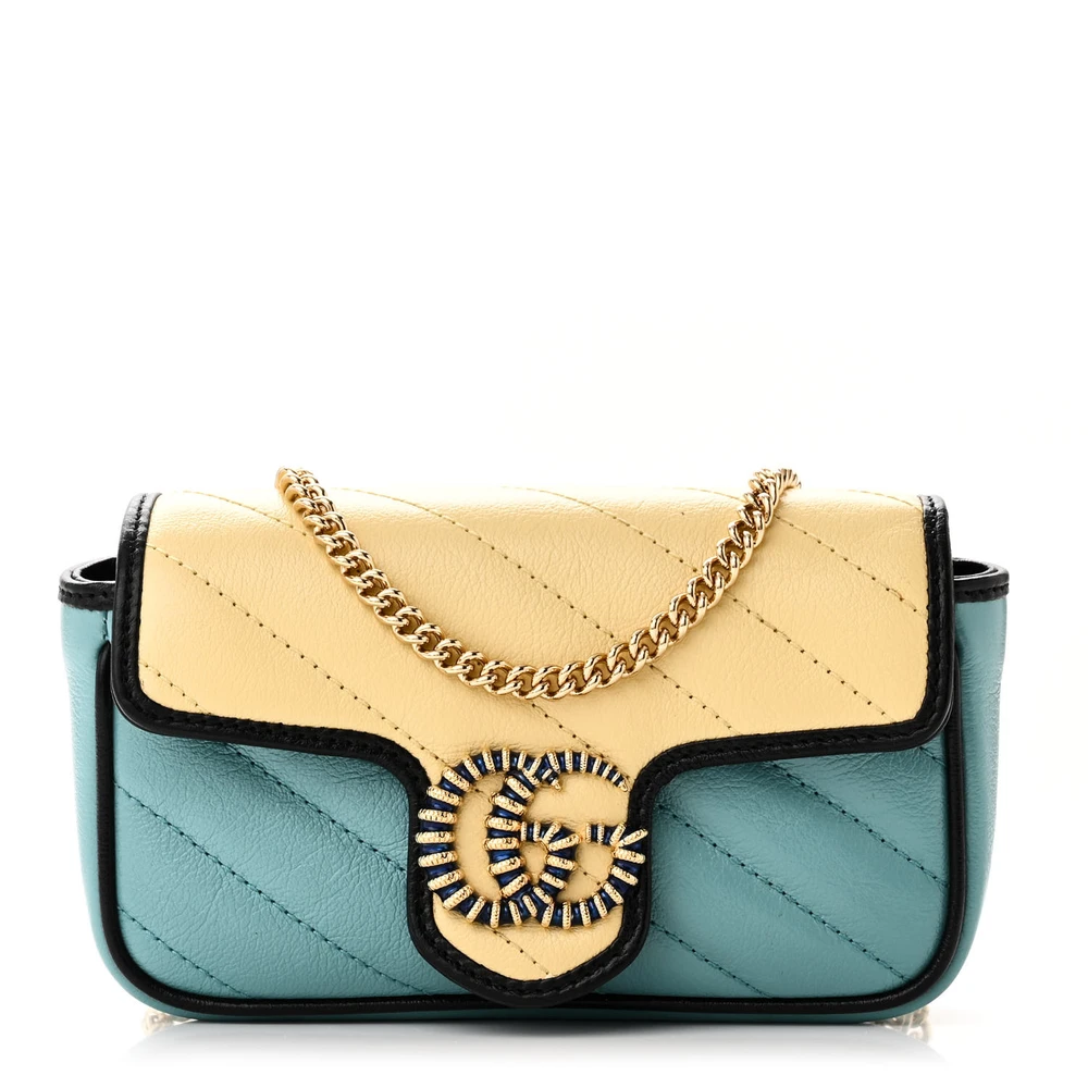Gucci Mini Diagonal Super Torchon GG Marmont Shoulder Bag Azalea Multicolor Enamel Calfskin Matelassé Leather Gold Hardware