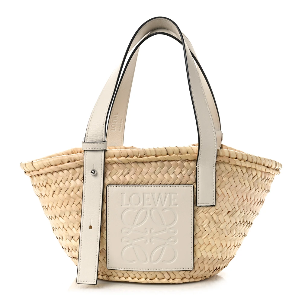 Loewe Basket Tote Bag Small Natural/White Raffia & Calfskin Leather